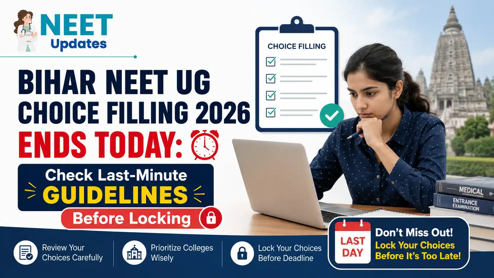 Bihar NEET UG Choice Filling 2026 Ends Today: Check Last-Minute Guidelines Before Locking | Neet Updates Bihar NEET UG Choice Filling 2026