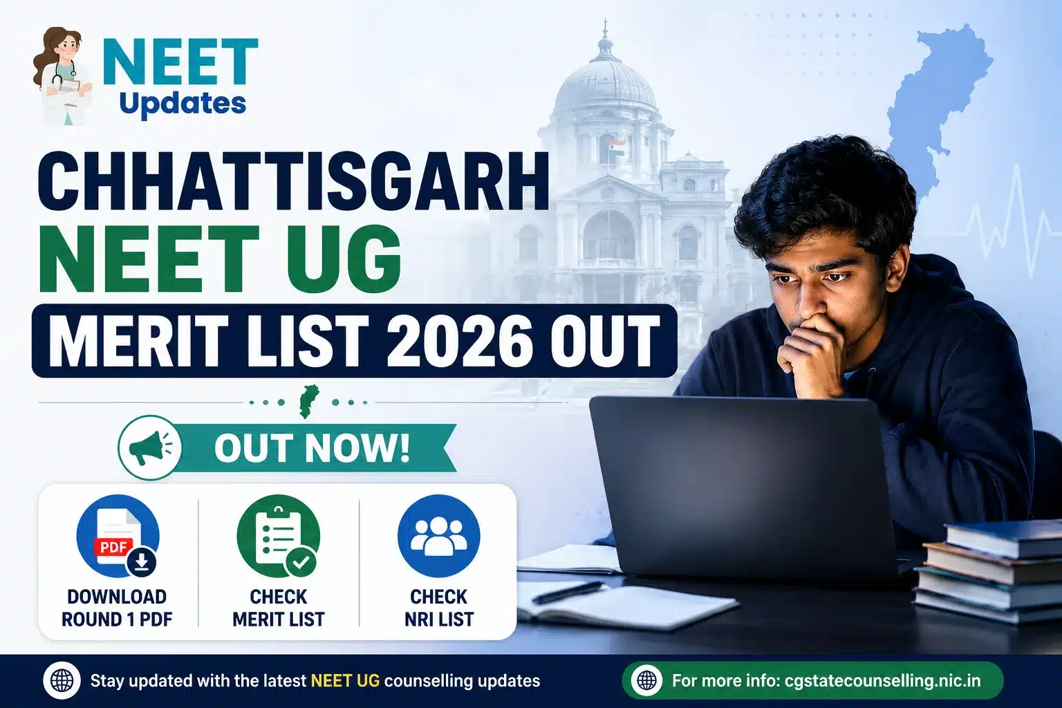 Chhattisgarh NEET UG Merit List 2026 Out: Download Round 1 PDF & Check NRI List | Neet Updates Chhattisgarh NEET UG Merit List 2026