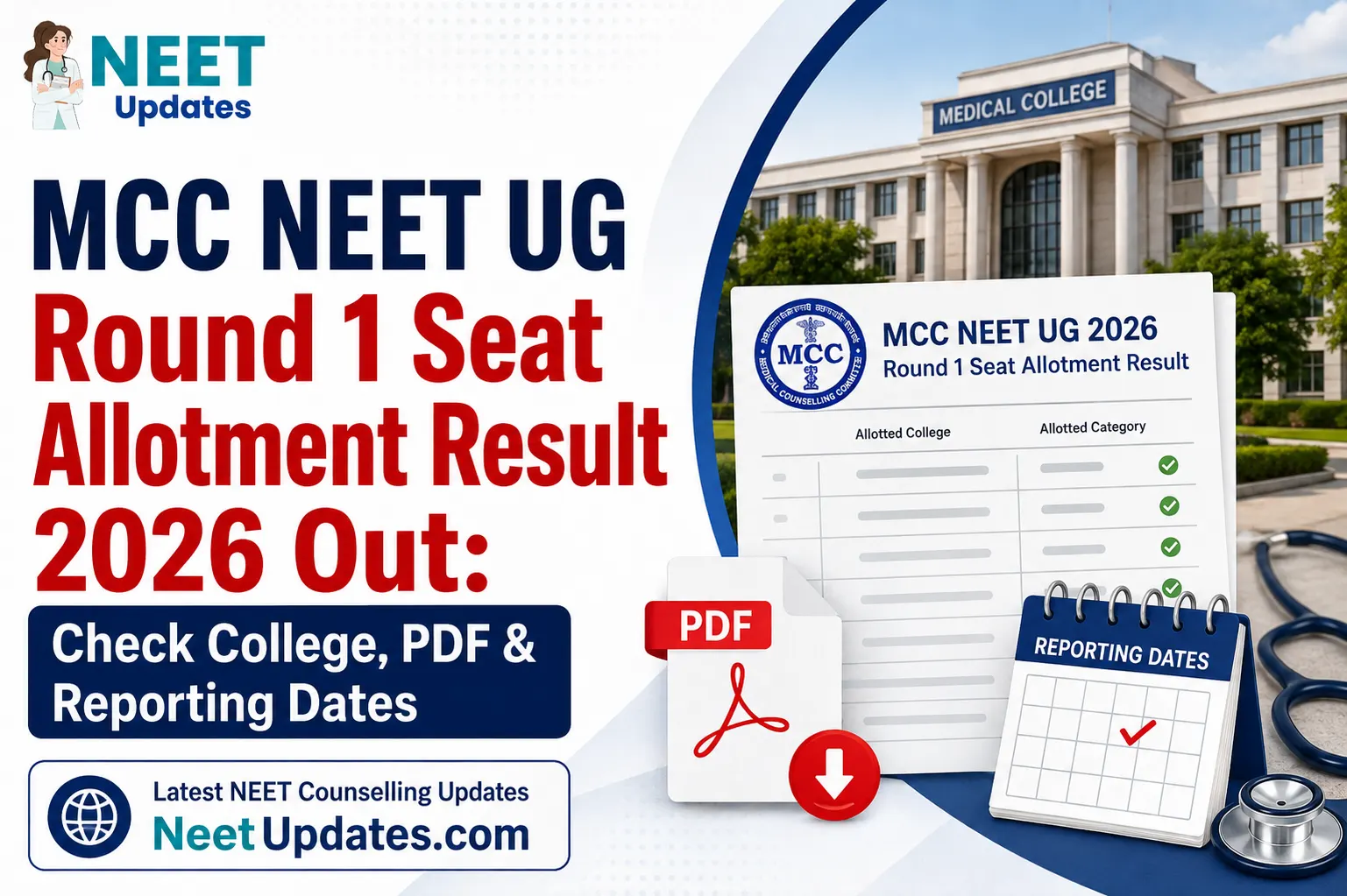 MCC NEET UG Round 1 Seat Allotment Result 2026