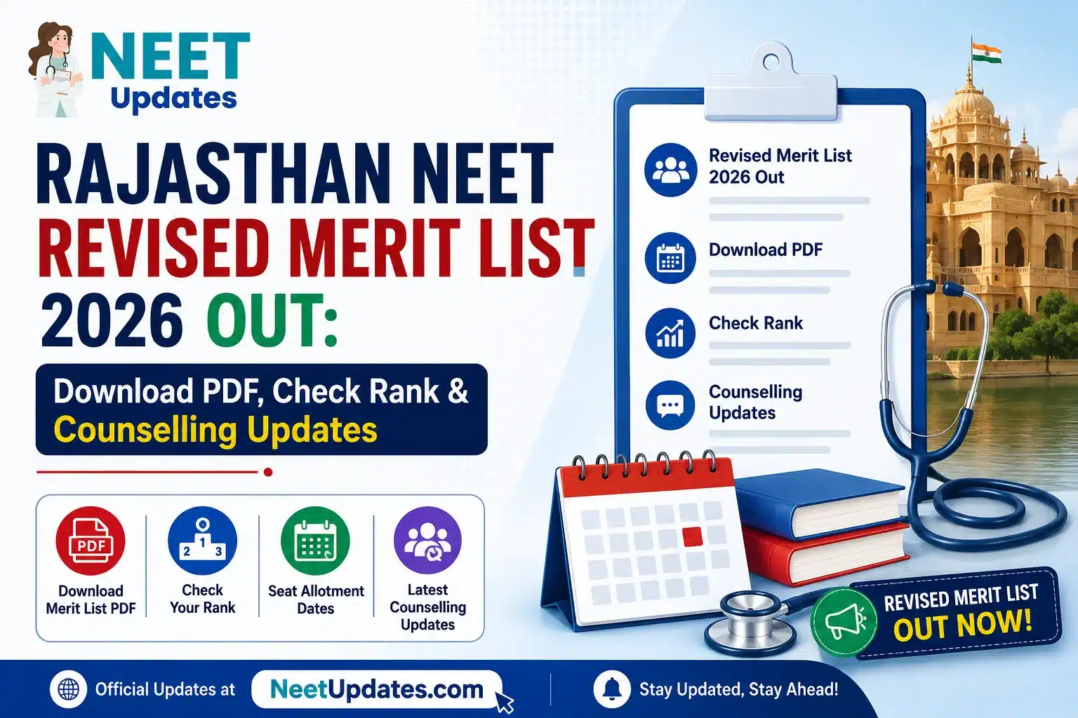 Rajasthan NEET Revised Merit List 2026 Out: Download PDF, Check Rank & Counselling Updates | Neet Updates Rajasthan NEET Revised Merit List 2026