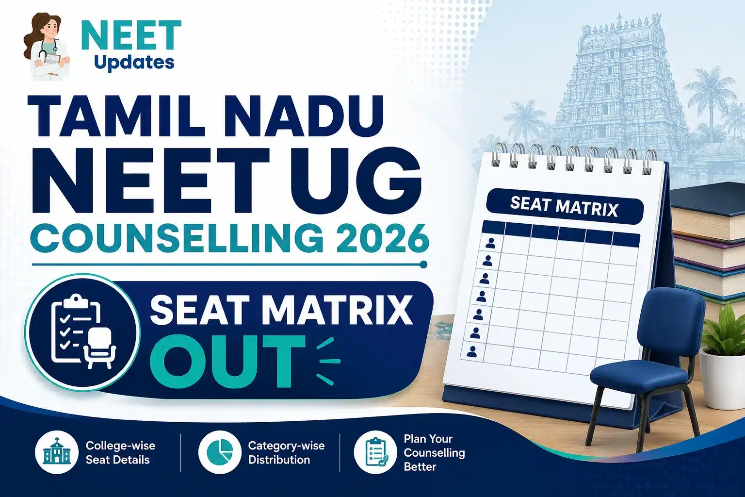 Tamil Nadu NEET UG Counselling 2026 Seat Matrix OUT: Check MBBS, BDS Seats & PDF | Neet Updates Tamil Nadu NEET UG Counselling 2026 Seat Matrix
