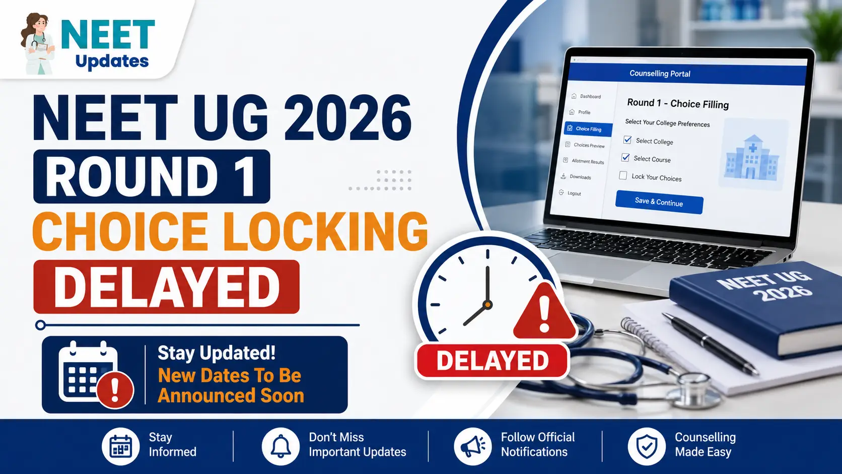 NEET UG 2026 Round 1 Choice Locking Delayed: MCC Announces Latest Update | Neet Updates NEET UG 2026 Round 1 Choice Locking